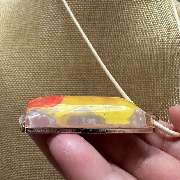 Pendant Necklace Artisan Unique OOAK Handmade Hand painted 2x1 Rectangle 4174 B - Picture 5 of 8